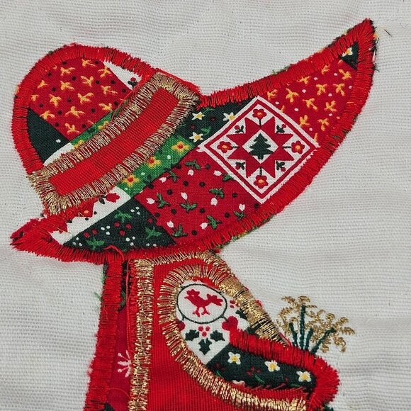 Vintage Quilted Christmas Stocking Patchwork Design Wooden Hanging Ring - Picture 3 of 6